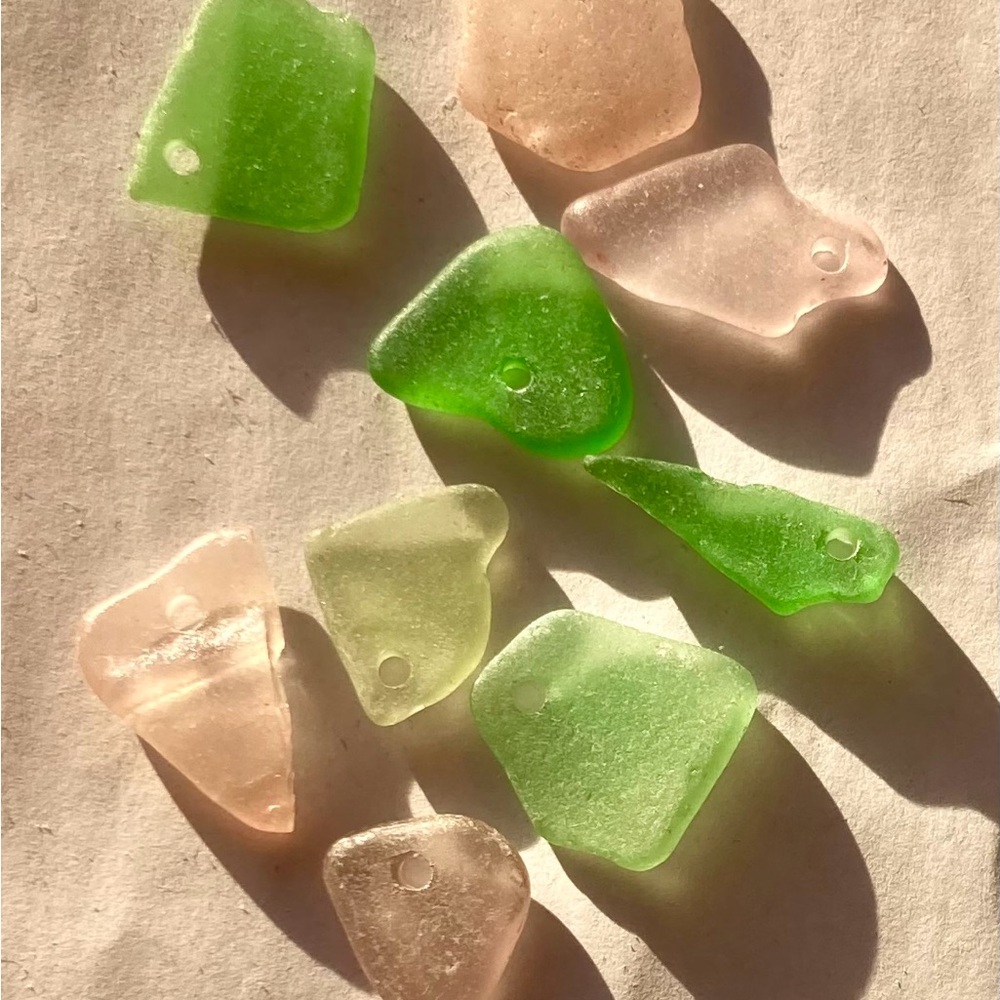 Green and Pink Sea Glass Charm Shards